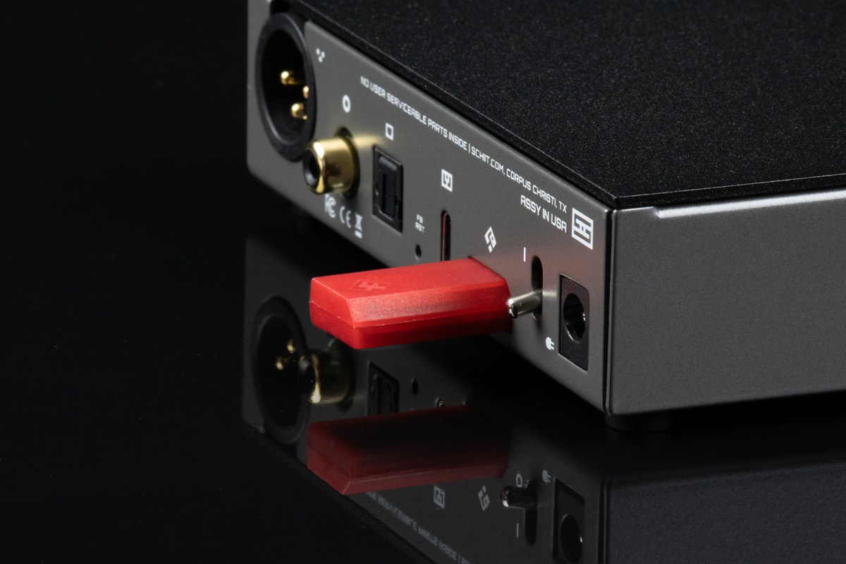 Schiit Etir-2's back panel showing USB-C input and AES-3 based digital outputs.